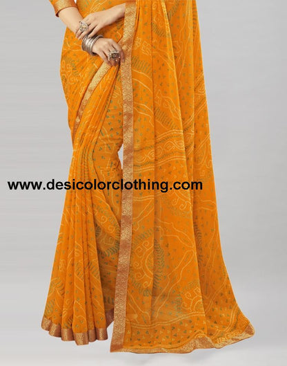 Turmeric Yellow Coloured Chiffon Bandhani Printed Saree | SLV2202S868