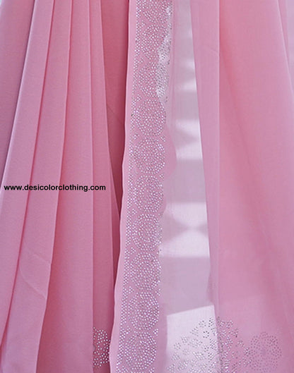 Pink Swarovski Georgette Stone Work Saree