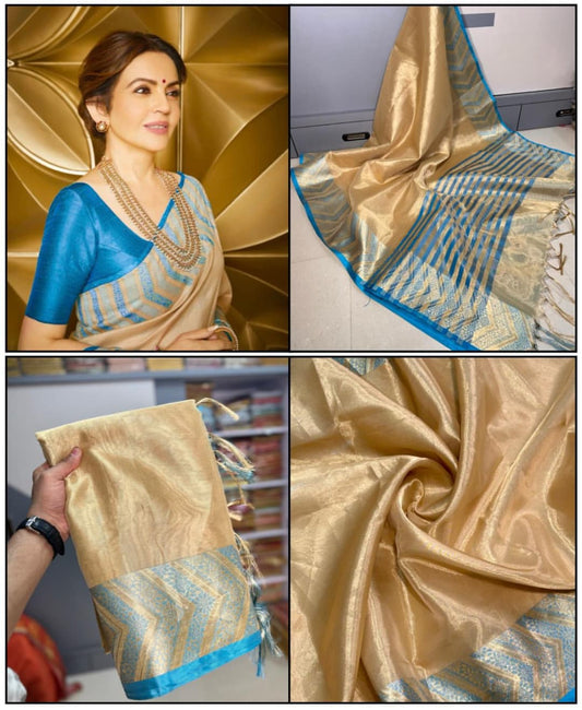 Product Image - Exquisite Banarasi Kanchipuram Tissue Silk Saree with Alpi Border
