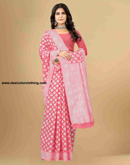 Pink Cotton Plain Saree