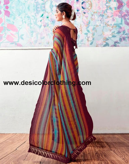 Wine Georgette Printed Sarees
