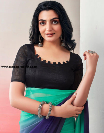 Teal Green Georgette Plain Ready to Wear Saree