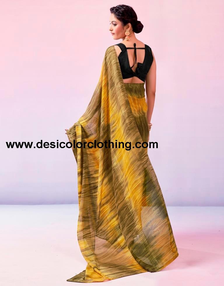 Dark Beige Georgette Printed Ready to Wear Saree