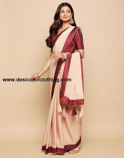 Beige Banarasi Chiffon Saree