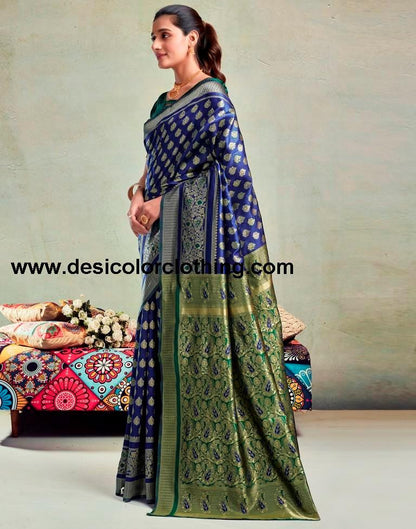Dark Blue Silk Woven Saree
