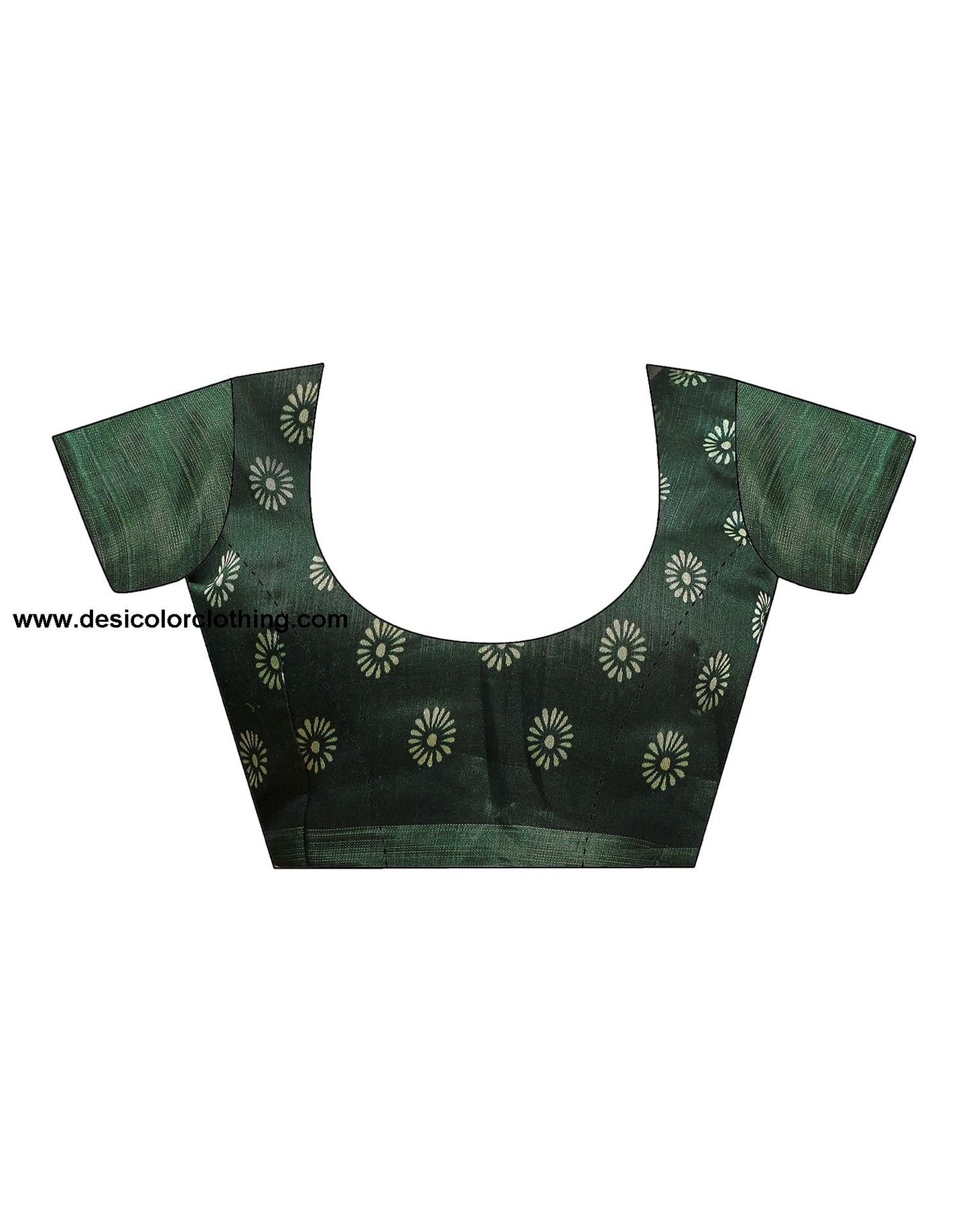 Dark Green Cotton Printed Saree