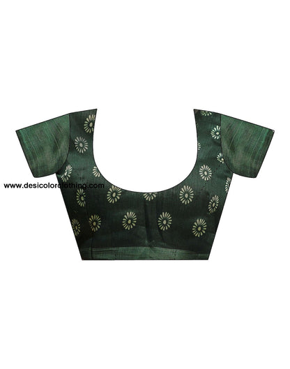 Dark Green Cotton Printed Saree