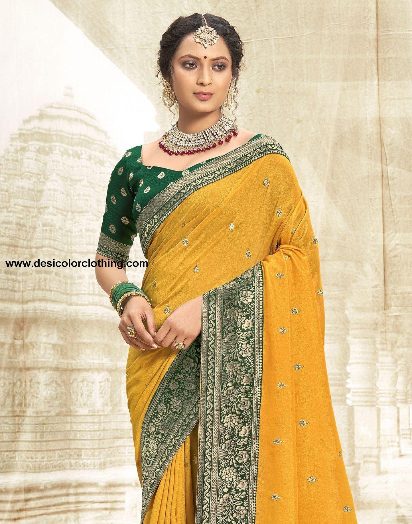 Yellow Embroidery Banarasi Silk Saree