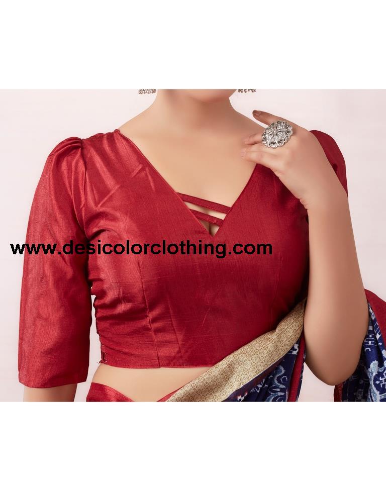 Dark Blue Silk Printed  Saree