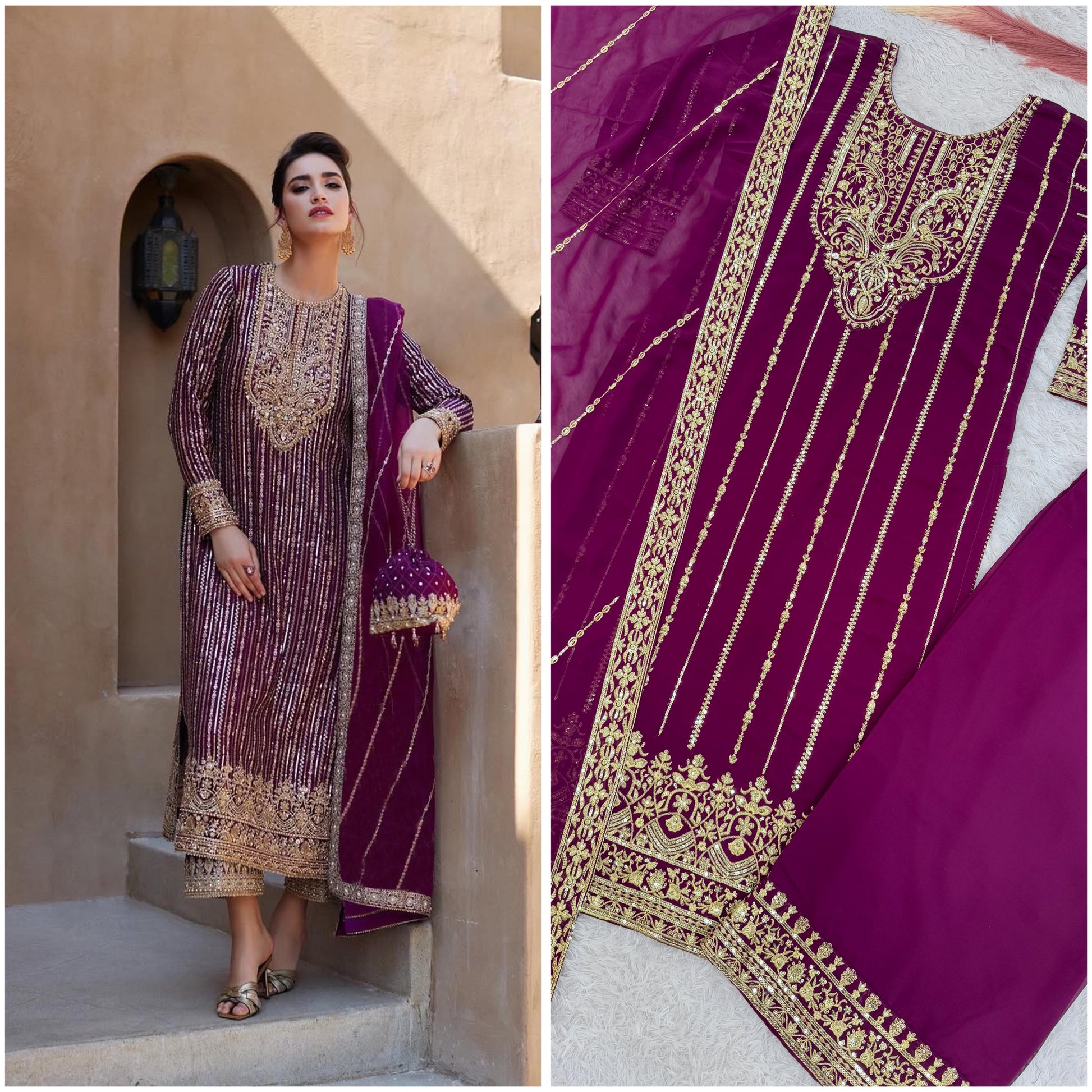 Product Image - Elegant 3 Piece Long Kurti Set with Palazzo and Dupatta - Designer Ethnic Wear