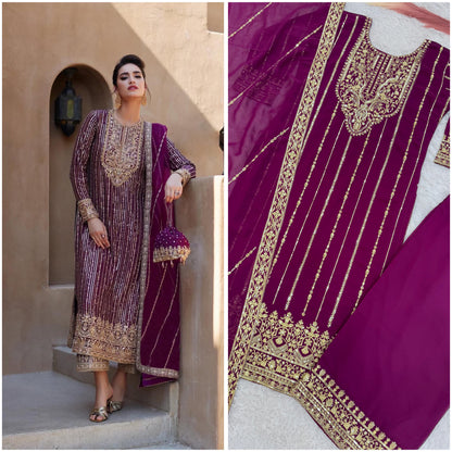 Product Image - Elegant 3 Piece Long Kurti Set with Palazzo and Dupatta - Designer Ethnic Wear