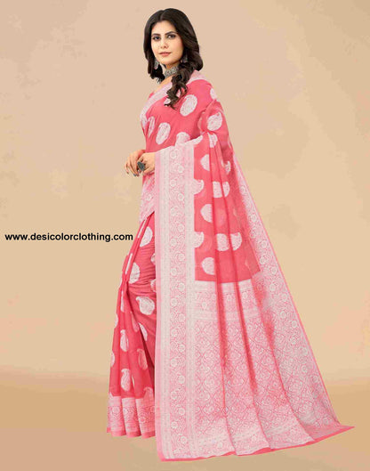 Pink Cotton Plain Saree