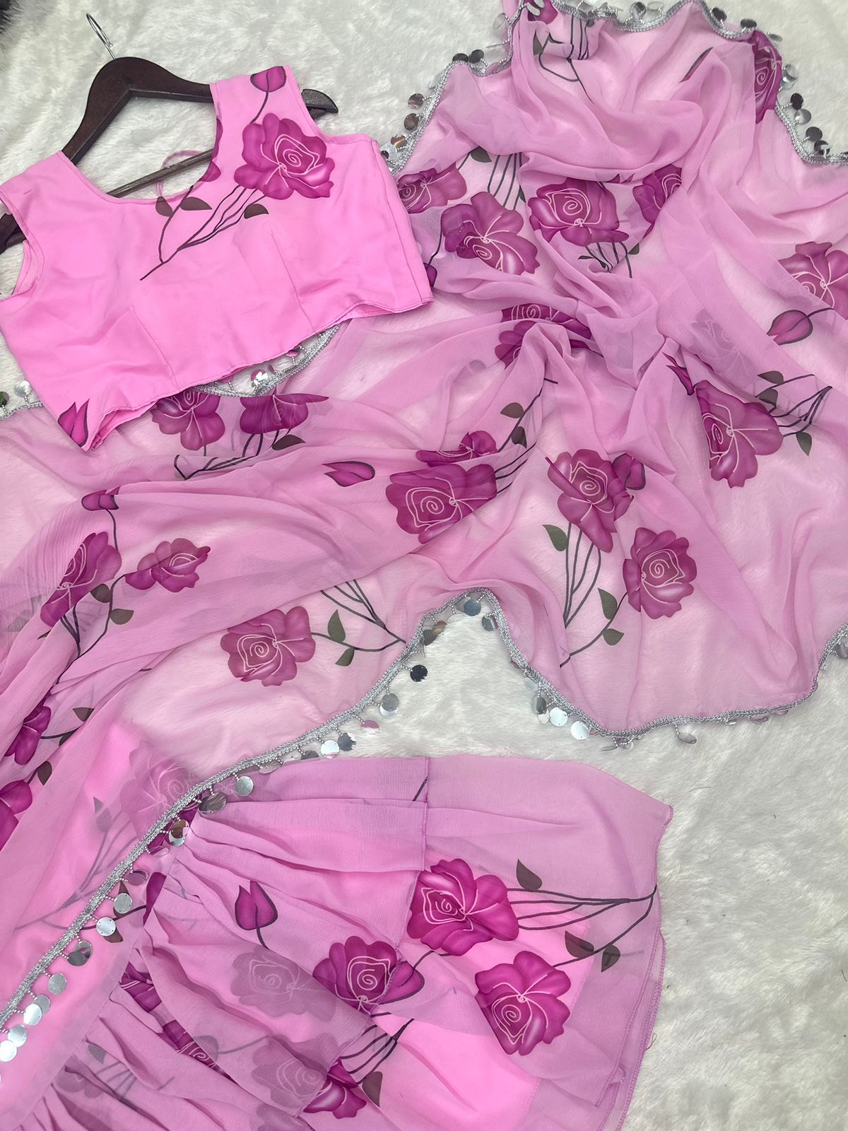 Product Image - Designer Party Wear Lehenga Saree with Stitched Choli and Embroidery Work