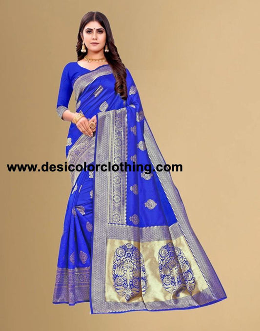 Royal Blue Jacquard Banarasi Silk Saree