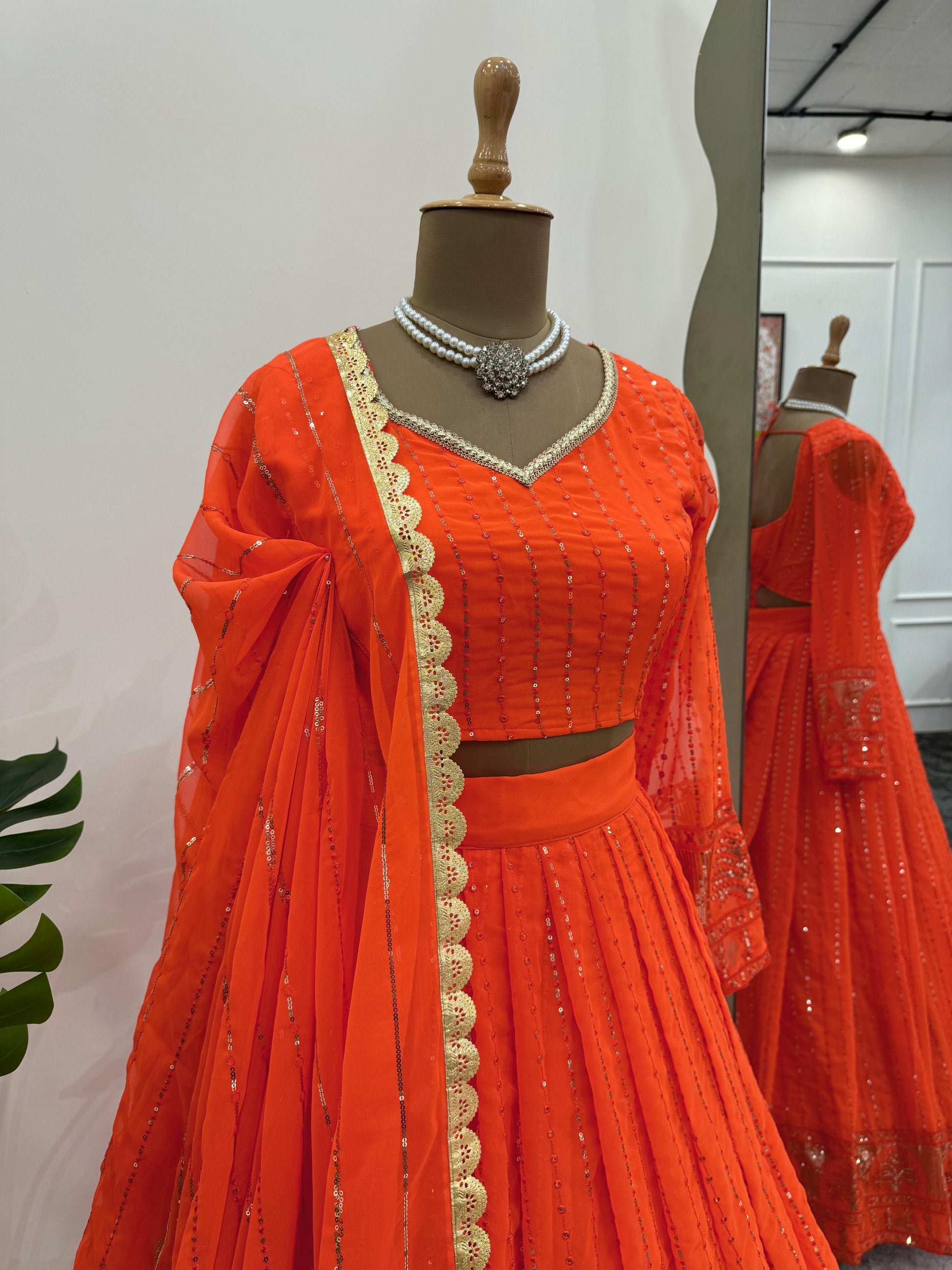 Product Image - QRC-321 Lehengha Choli Set - Foux Georgette, Thread with Sequnce Work