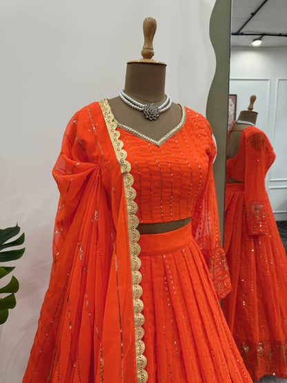Product Image - QRC-321 Lehengha Choli Set - Foux Georgette, Thread with Sequnce Work