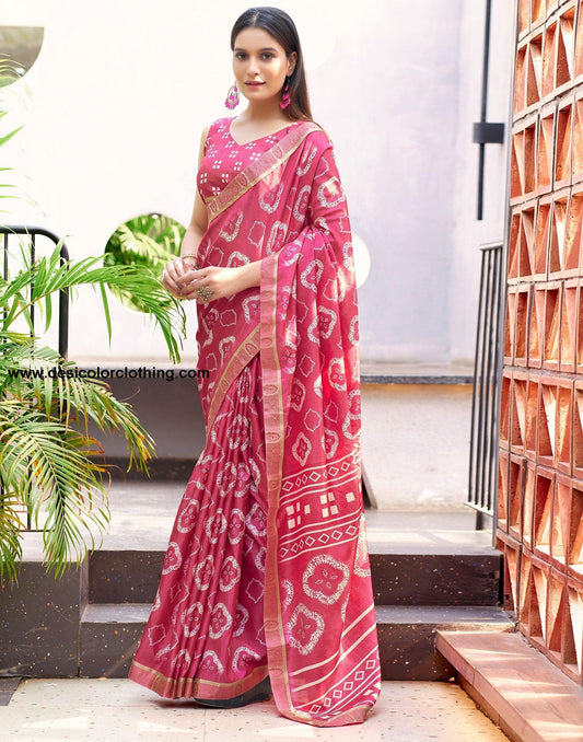 Rose Pink Printed Silk Saree