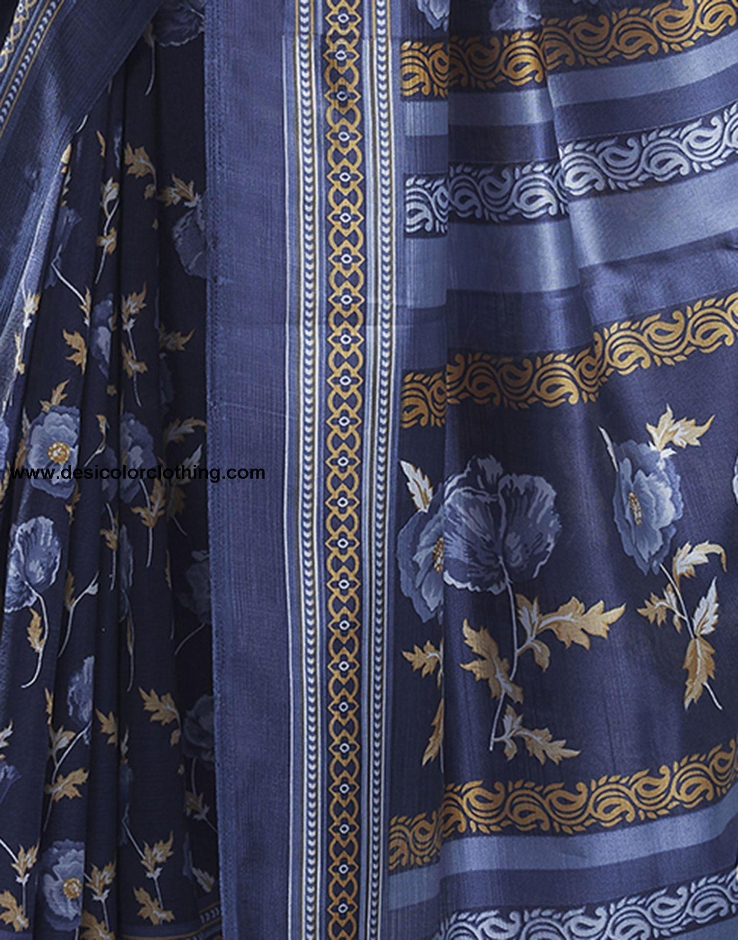 Royal Blue Floral Silk Saree
