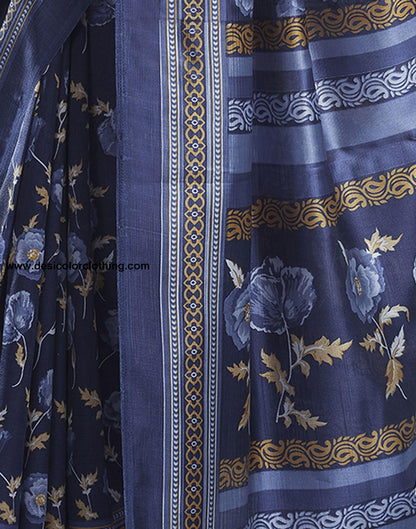 Royal Blue Floral Silk Saree