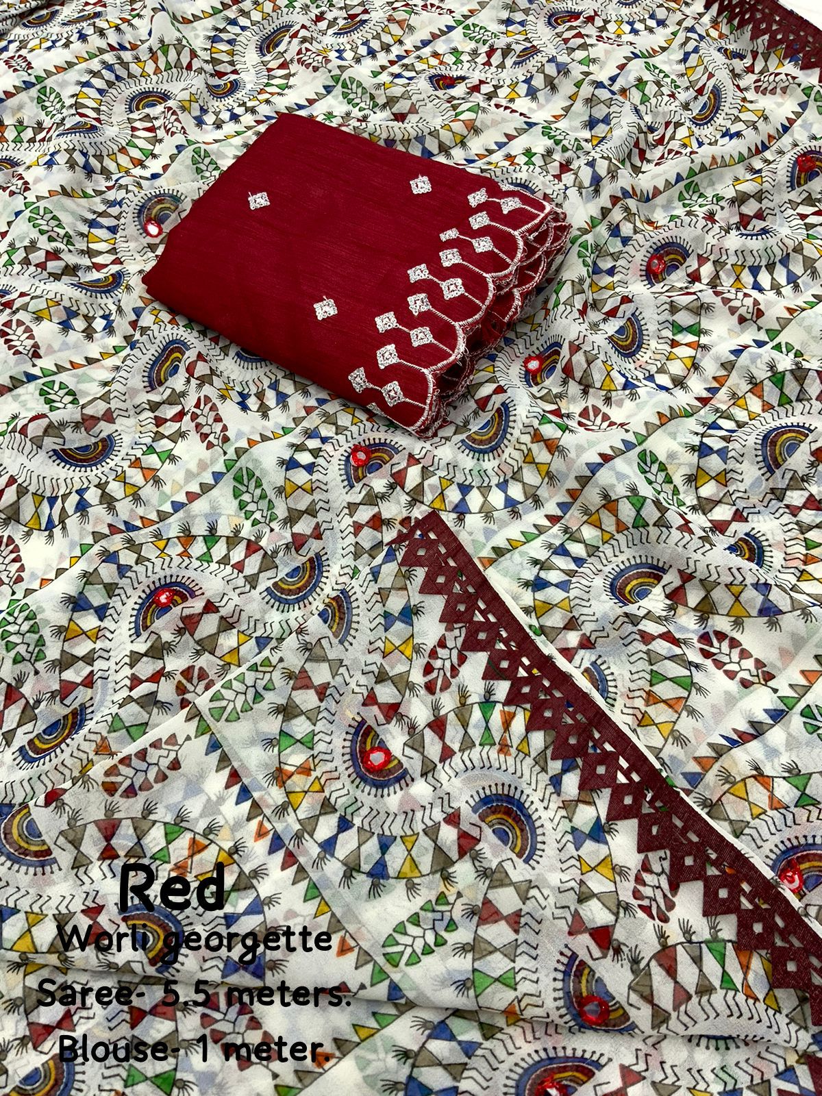 Product Image - Elegant Worli Georgette Saree with Aari Mirror Work