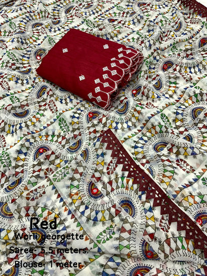 Product Image - Elegant Worli Georgette Saree with Aari Mirror Work