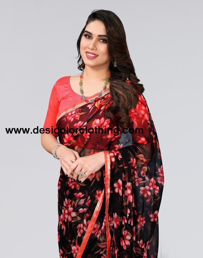 Black Printed Chiffon Saree