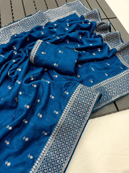 Product Image - Exquisite Vichitra Silk Designer Saree with Silver Thread Embroidery
