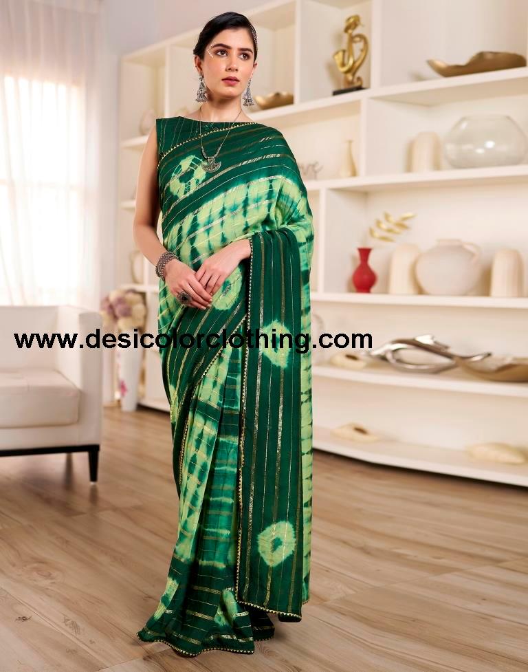 Pista Green Chanderi Printed Ready To Wear