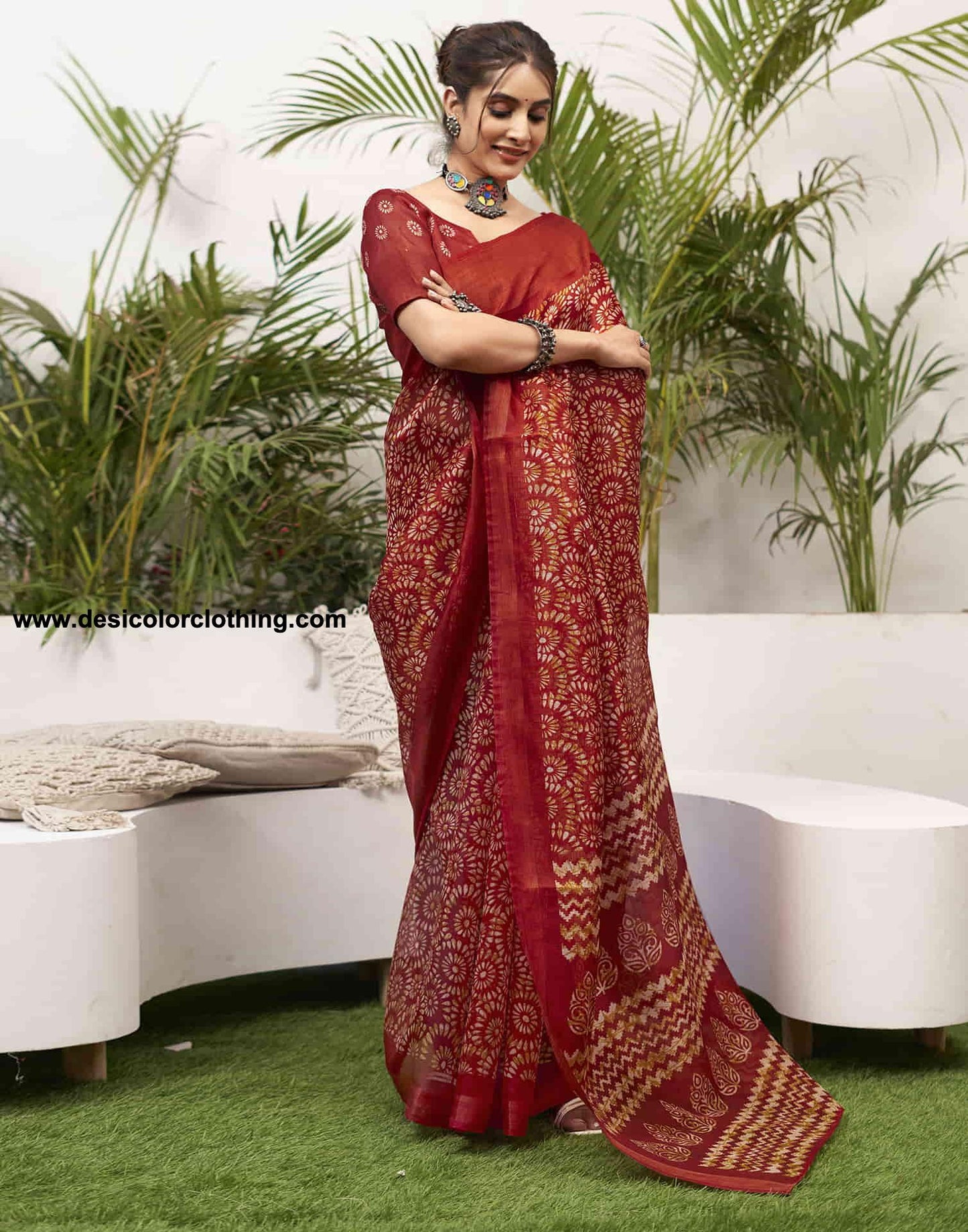 Red Cotton Printed Saree