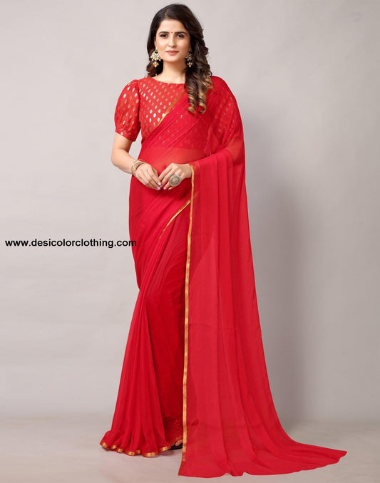 Red Chiffon Saree