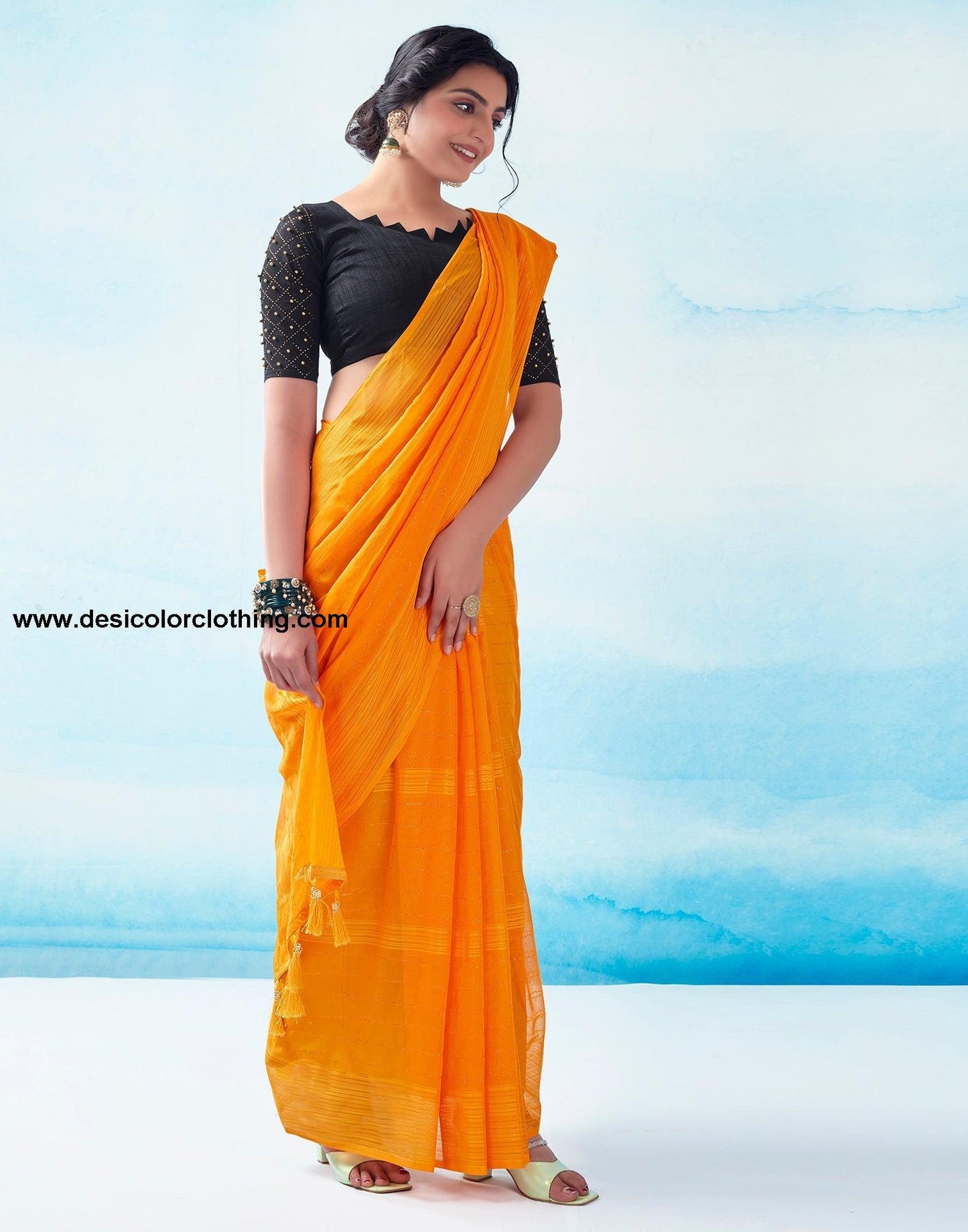 Turmeric Georgette Plain Saree