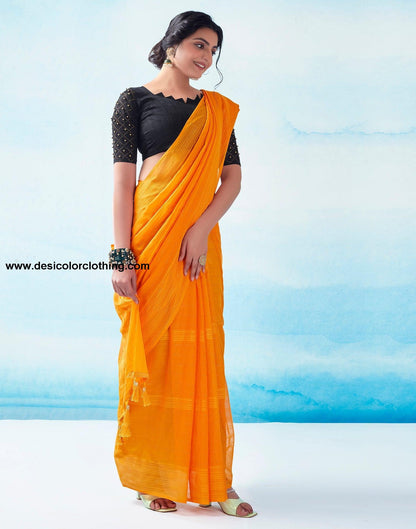 Turmeric Georgette Plain Saree