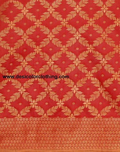 Red Coloured Banarasi Cotton Silk Saree