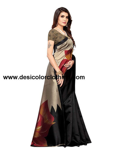 Black Coloured Poly Silk Printed Casual saree