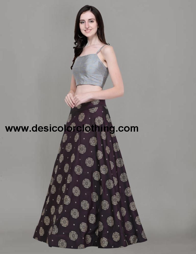 Beguiling Purple Coloured Poly Silk Foil Printed Casual Wear Lehenga