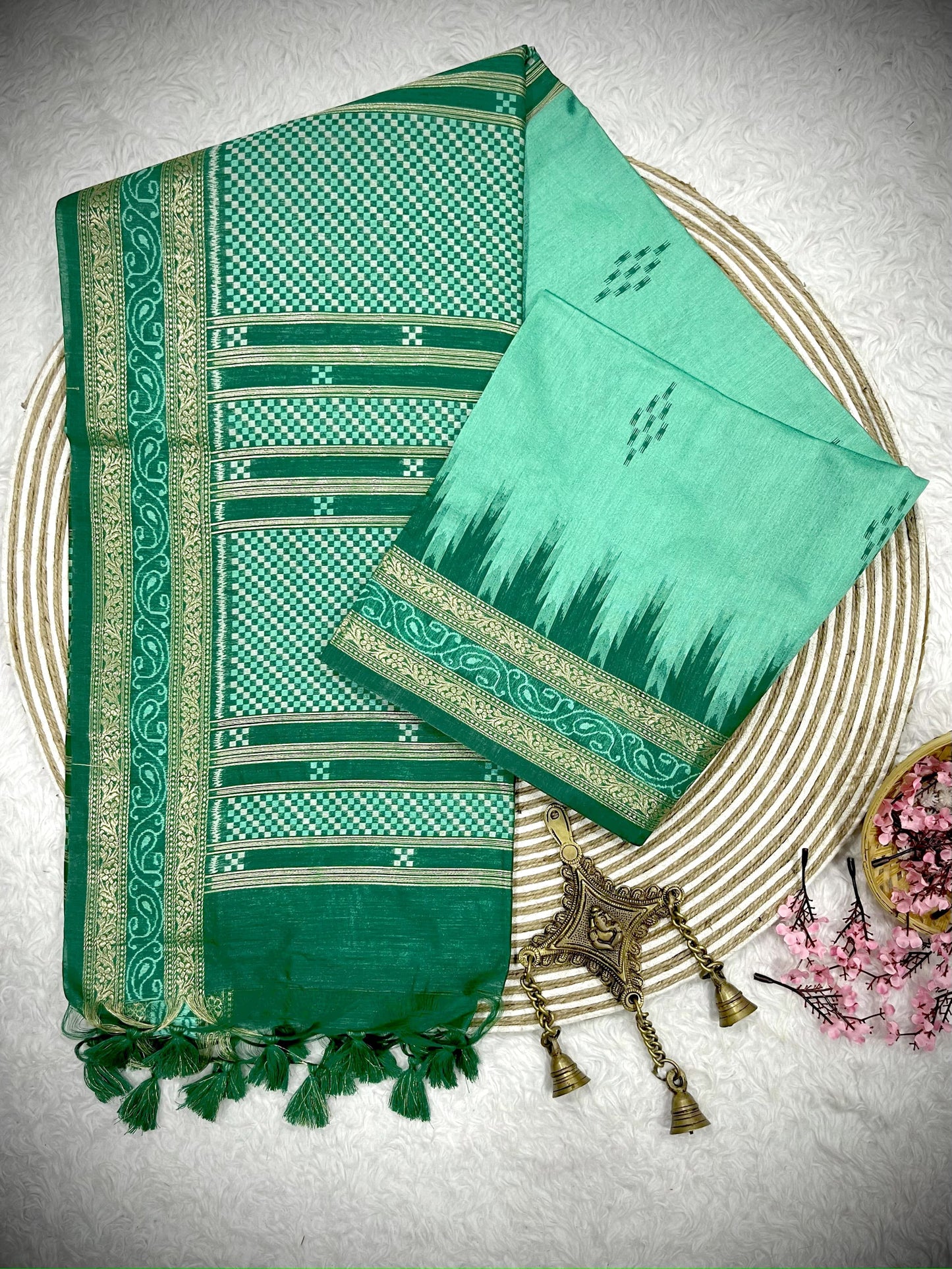 Product Image - Traditional Ikkat Temple Border Saree | Soft Tussar Silk
