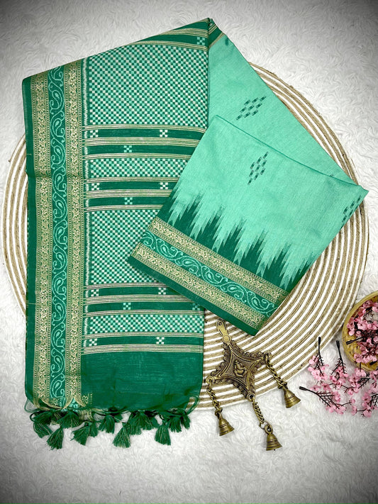 Product Image - Traditional Ikkat Temple Border Saree | Soft Tussar Silk