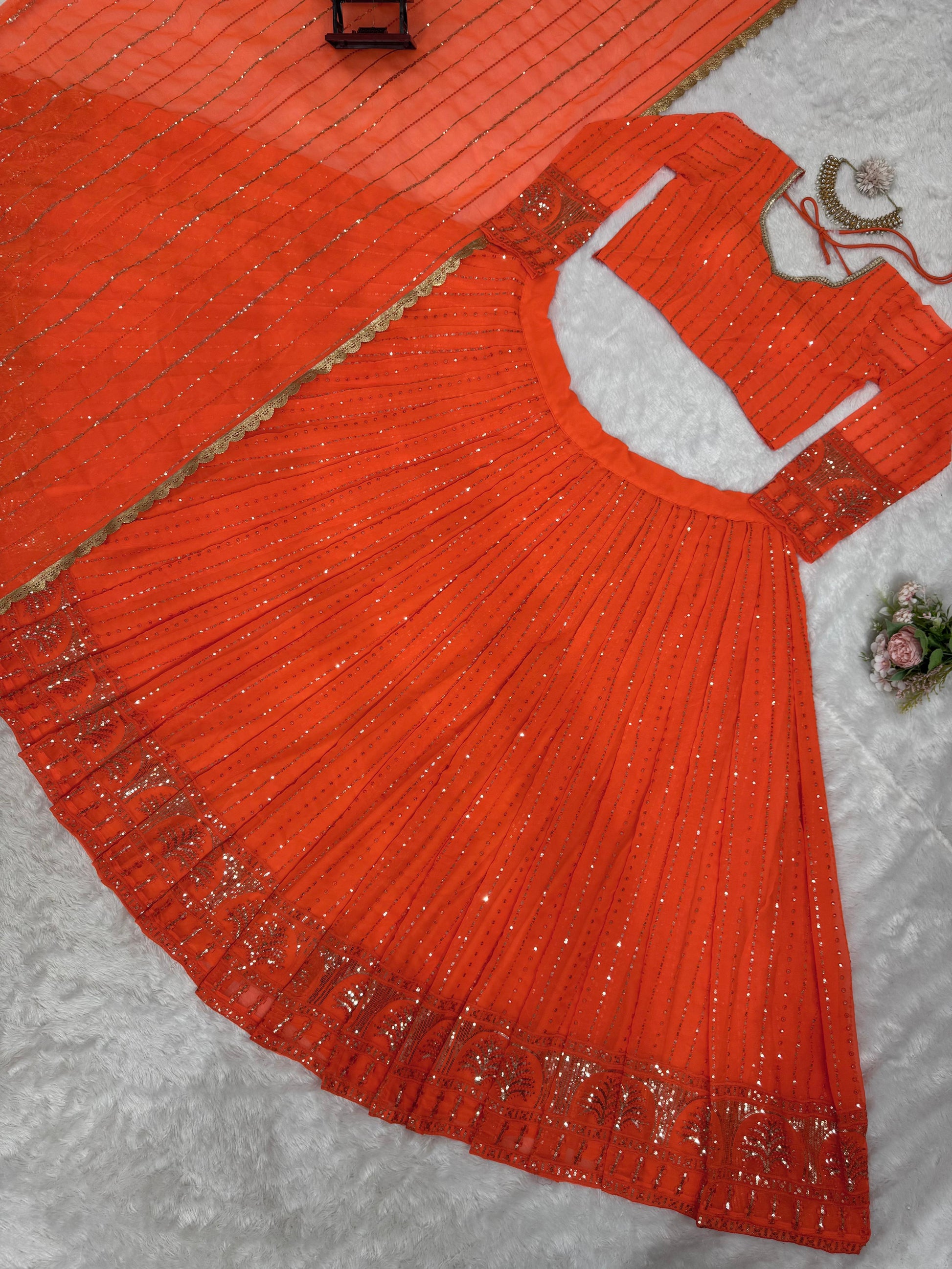 Product Image - QRC-321 Lehengha Choli Set - Foux Georgette, Thread with Sequnce Work