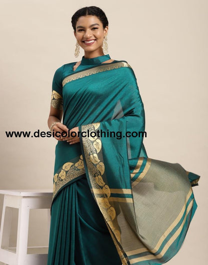 Dark Teal Blue Silk Saree