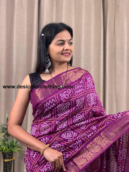 Soft Tussar Silk Slub Saree with Golden Zari Weaving Zig Zag Border
