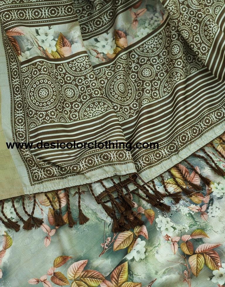 Beige Silk Printed Sarees