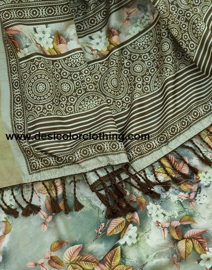 Beige Silk Printed Sarees