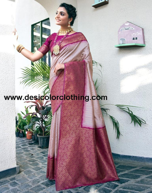 Dusty Pink Silk Woven Sarees
