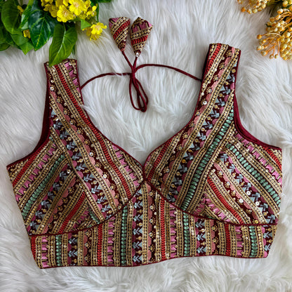 Product Image - Designer Georgette Partywear Blouse with Multi-Thread Embroidery