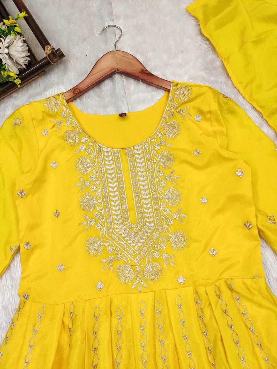 Product Image - ANAYA - Elegant Embroidered Chinnon Anarkali Dress