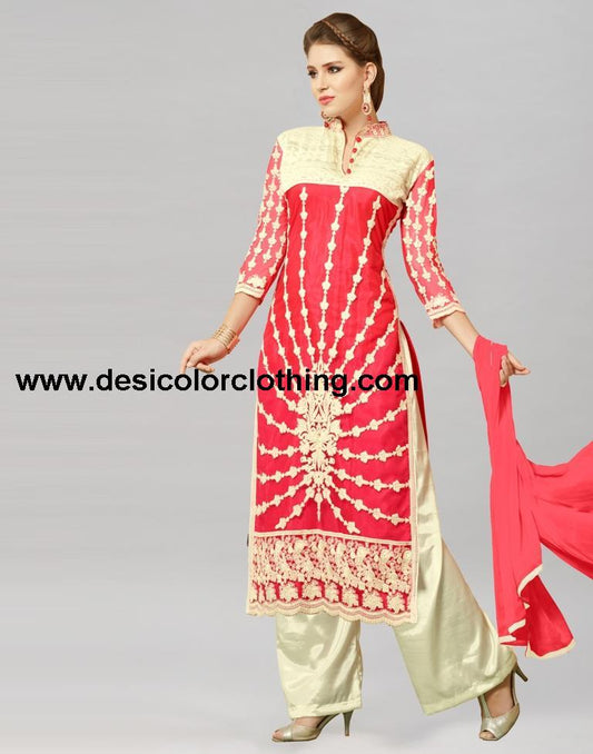 Pink Georgette Embroidered Unstitched Salwar Suit