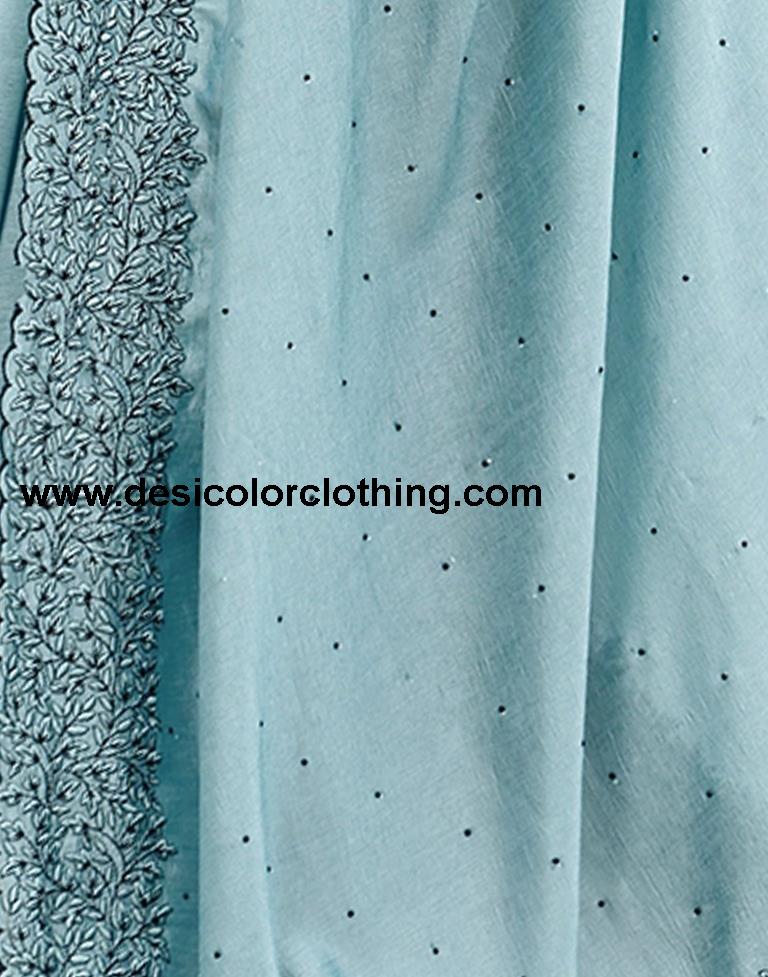Pastel Blue Plain Silk Saree