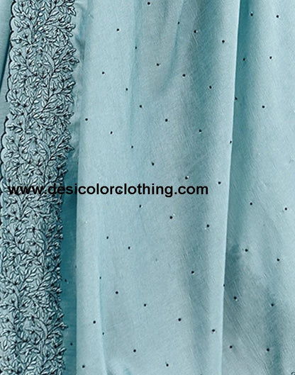 Pastel Blue Plain Silk Saree