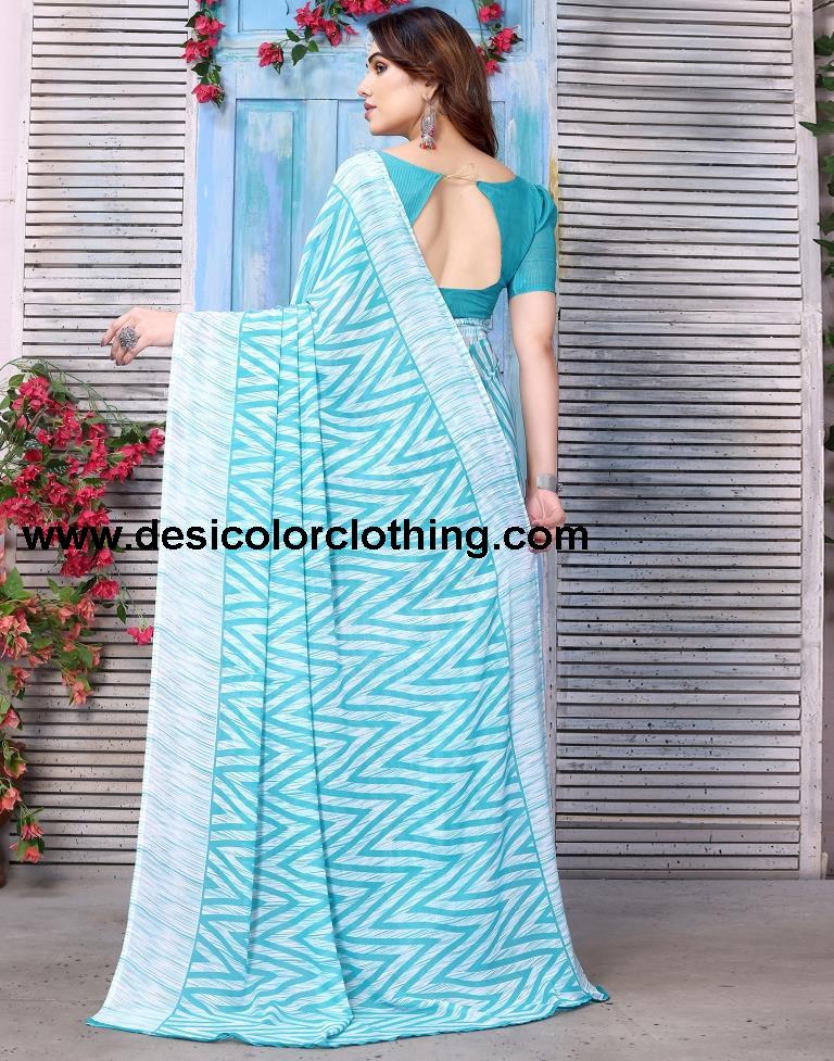 Turquoise Georgette Printed Saree