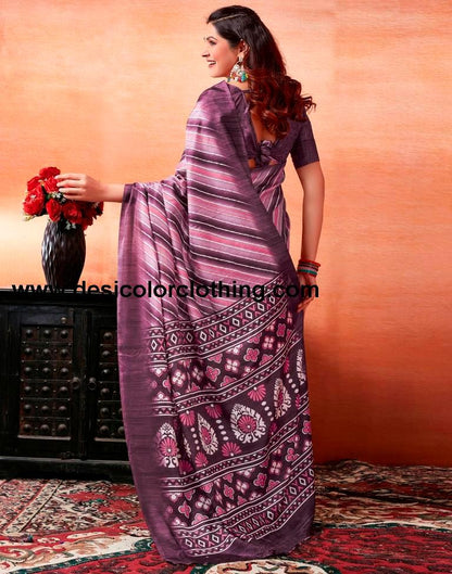 Dark Purple Silk Printed Sarees